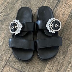 Elegant Black Slide Sandals with Crystal Embellishments